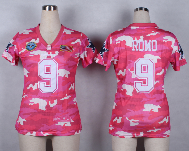 Nike Packers 9 Romo Pink Camo With USA Flag Patch Women Jerseys