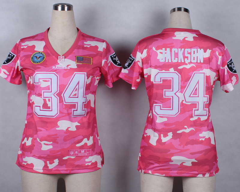 Nike Raiders 34 Jackson Pink Camo With USA Flag Patch Women Jerseys