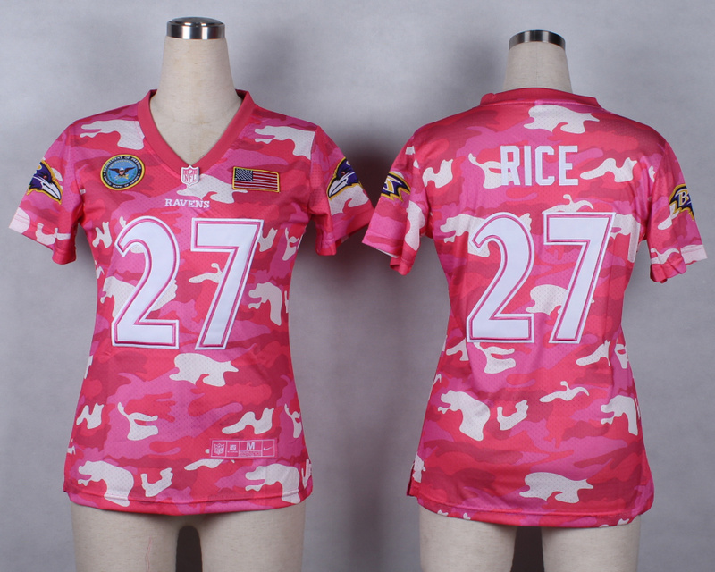 Nike Ravens 27 Rice Pink Camo With USA Flag Patch Women Jerseys