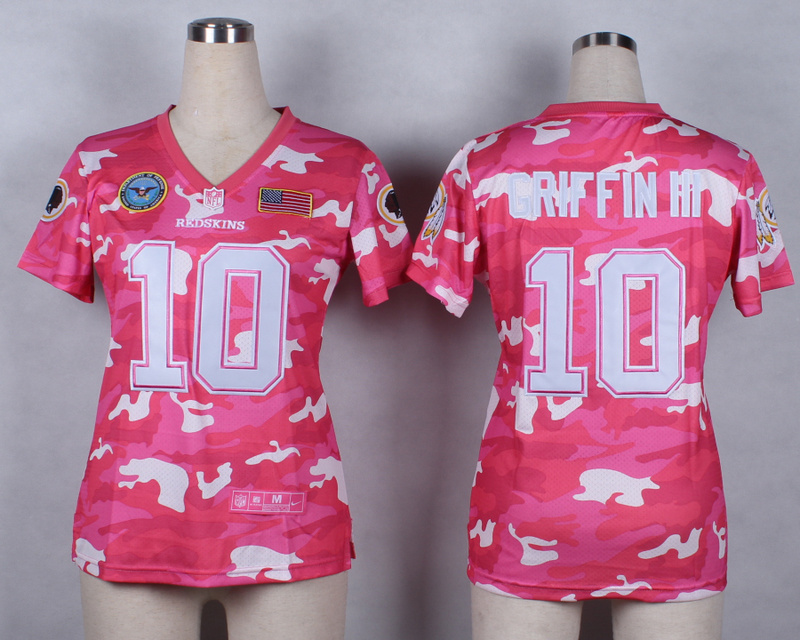 Nike Redskins 10 Griffin III Pink Camo With USA Flag Patch Women Jerseys