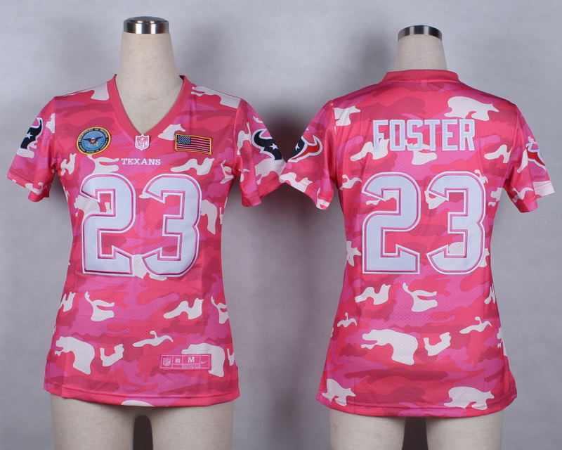 Nike Texans 23 Foster Pink Camo With USA Flag Patch Women Jerseys