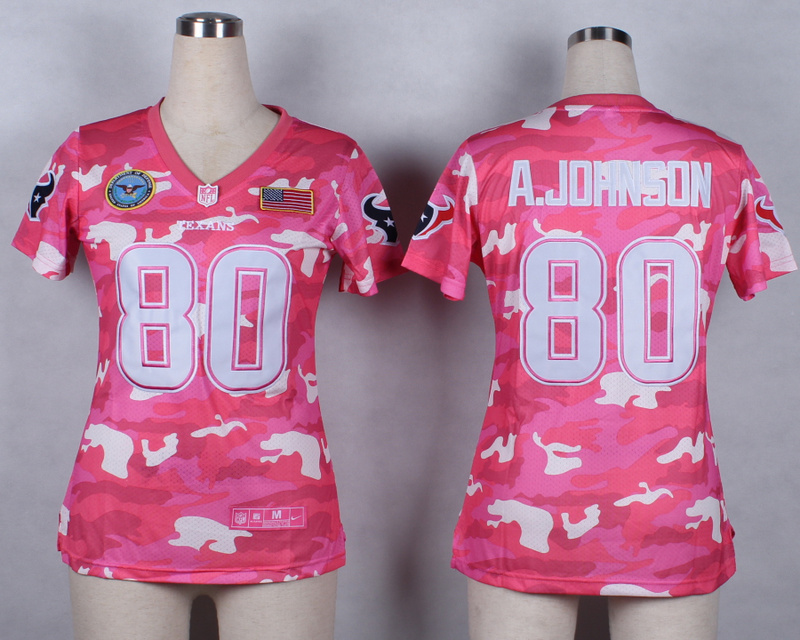 Nike Texans 80 A.Johnson Pink Camo With USA Flag Patch Women Jerseys