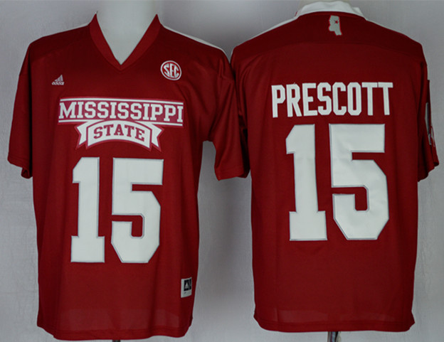 Mississippi State Bulldogs 15 Prescott Red College Football Jerseys