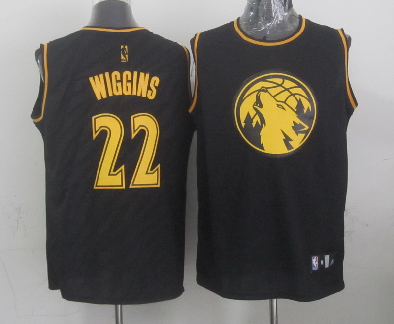 Timberwolves 22 Wiggins Black Precious Metals Fashion Jerseys