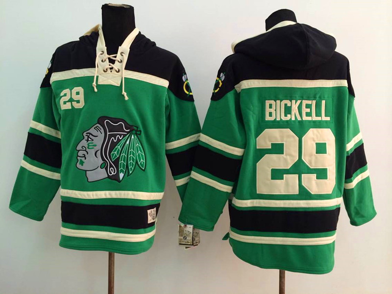 Blackhawks 29 Bryan Bickell Green All Stitched Hooded Sweatshirt