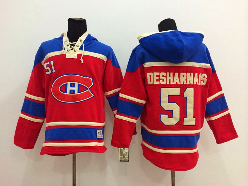 Canadiens 51 David Desharnais Red All Stitched Hooded Sweatshirt