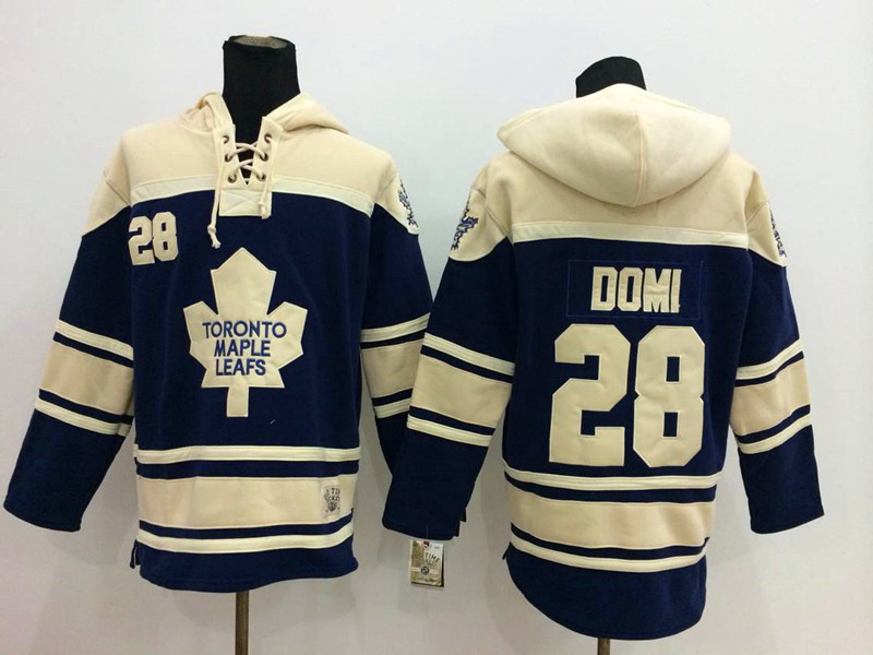 Maple Leafs 28 Tie Domi Blue All Stitched Hooded Sweatshirt