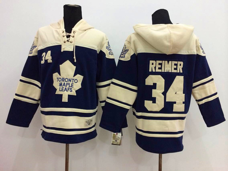 Maple Leafs 34 James Reimer Blue All Stitched Hooded Sweatshirt