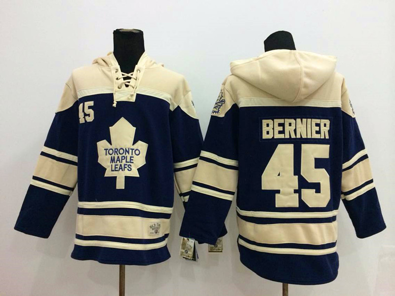 Maple Leafs 45 Jonathan Bernier Blue All Stitched Hooded Sweatshirt