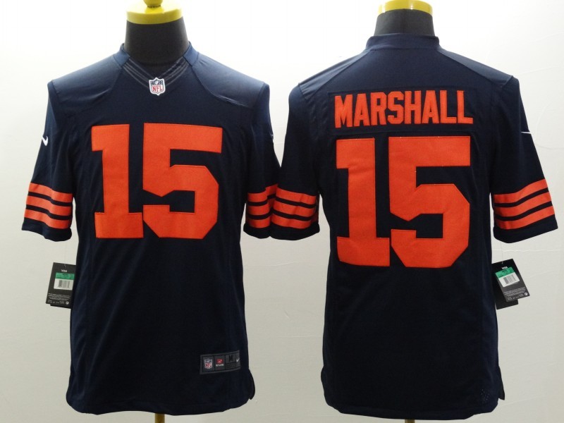 Nike Bears 15 Marshall Blue Orange Numbers Limited Jerseys