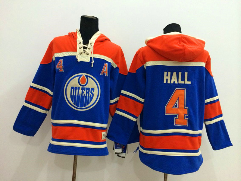 Oilers 4 Taylor Hall Blue All Stitched Hooded Sweatshirt
