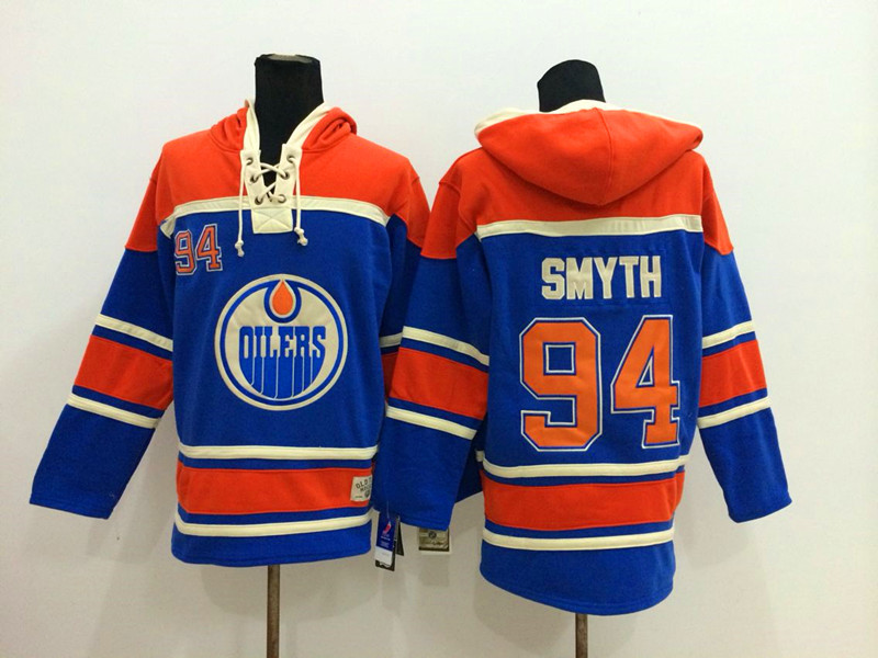 Oilers 94 Ryan Smyth Blue All Stitched Hooded Sweatshirt