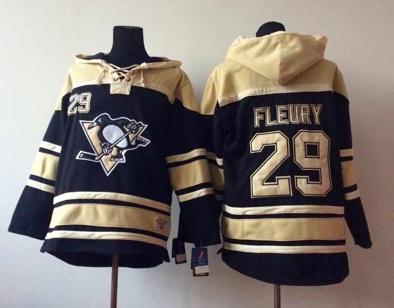 Penguins 29 Marc Andr Fleury Black All Stitched Hooded Sweatshirt - Click Image to Close