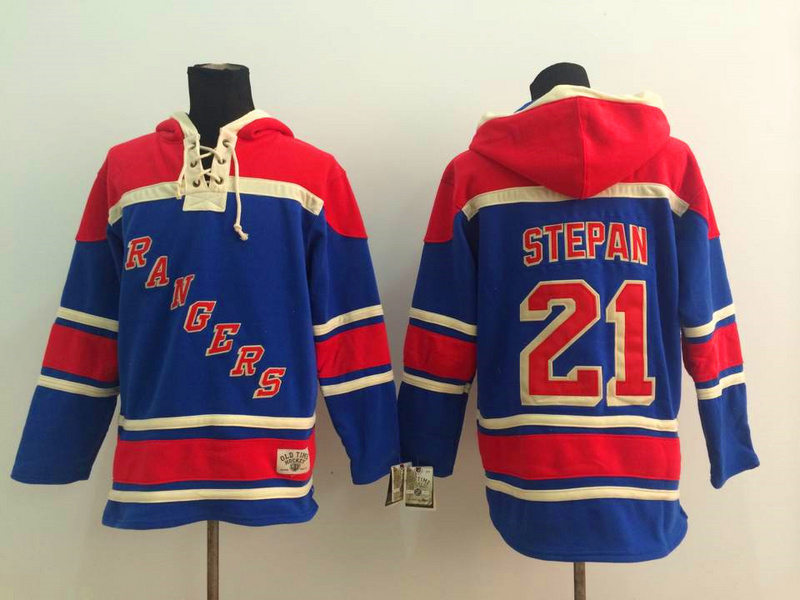 Rangers 21 Derek Stepan Blue All Stitched Hooded Sweatshirt