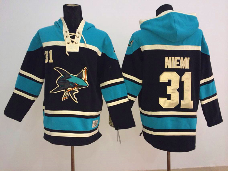 Sharks 31 Antti Niemi Black All Stitched Hooded Sweatshirt
