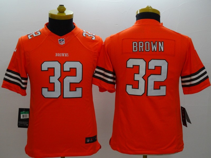 Nike Browns 32 Brown Orange Youth Limited Jerseys