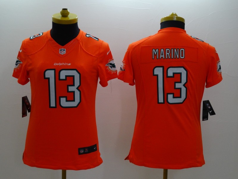Nike Dolphins 13 Marino New Orange Women Limited Jerseys