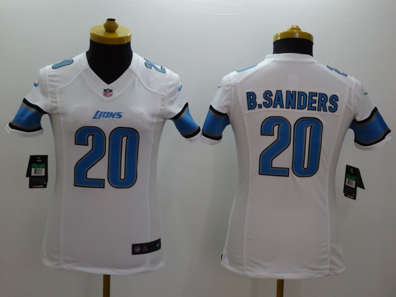 Nike Lions 20 B.Sanders White Women Limited Jerseys