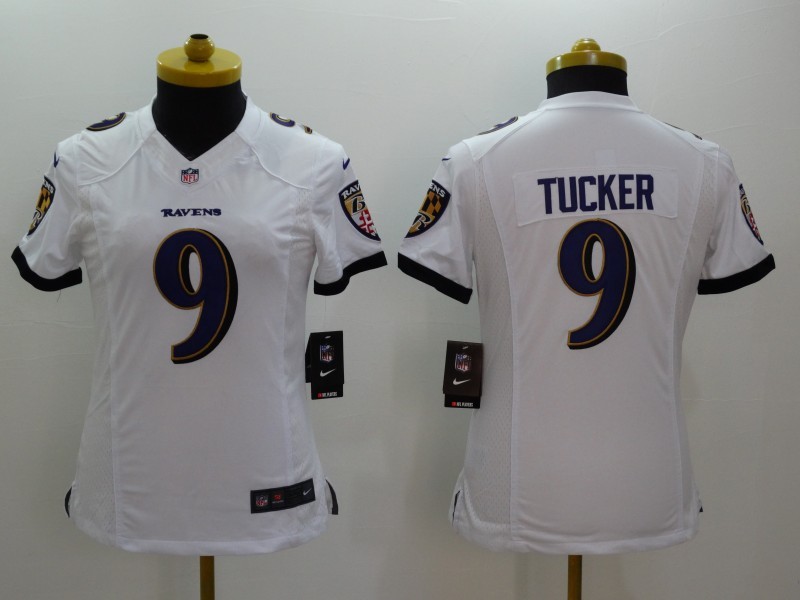 Nike Ravens 9 Tucker White Women Limited Jerseys