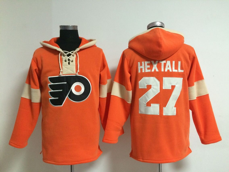Flyers 27 Ron Hextall Orange All Stitched Hooded Sweatshirt Flyers 27 Ron Hextall Orange All Stitched Hooded Sweatshirt