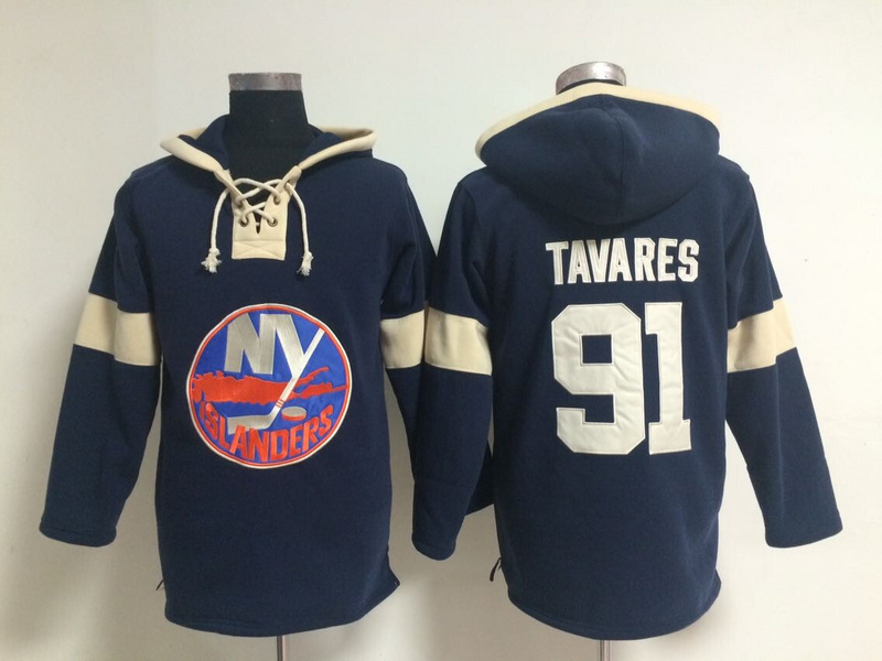 Islanders 91 John Tavares Navy Blue All Stitched Hooded Sweatshirt