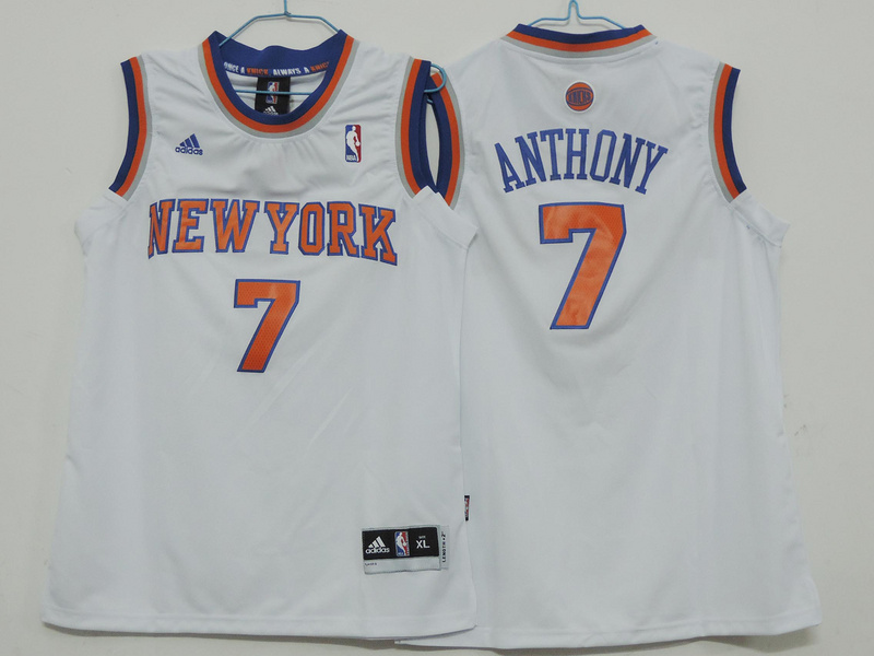 Knicks 7 Anthony White Youth Jersey - Click Image to Close