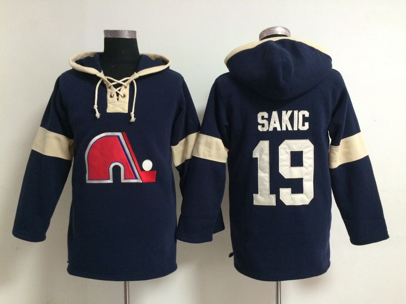 Nordiques 19 Sakic Navy Blue Hooded Jerseys