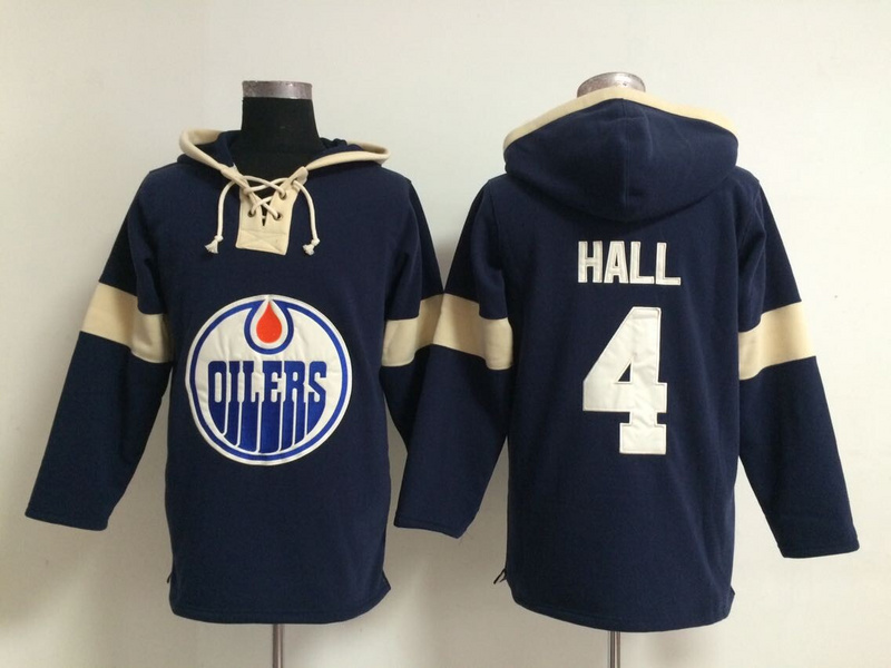 Oilers 4 Taylor Hall Navy Blue All Stitched Hooded Sweatshirt