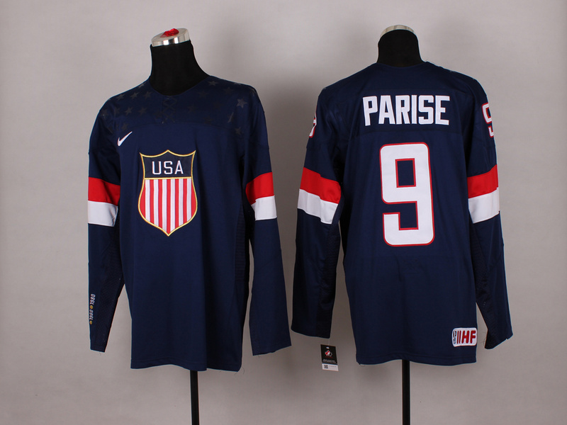 USA 9 Parise Blue 2014 Olympics Jerseys