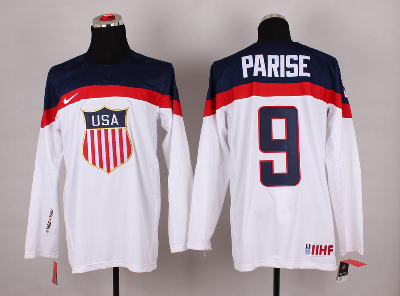 USA 9 Parise White 2014 Olympics Jerseys - Click Image to Close