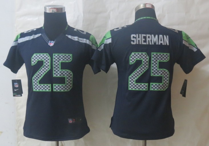 Nike Seahawks 25 Sherman Blue Limited Women Jerseys