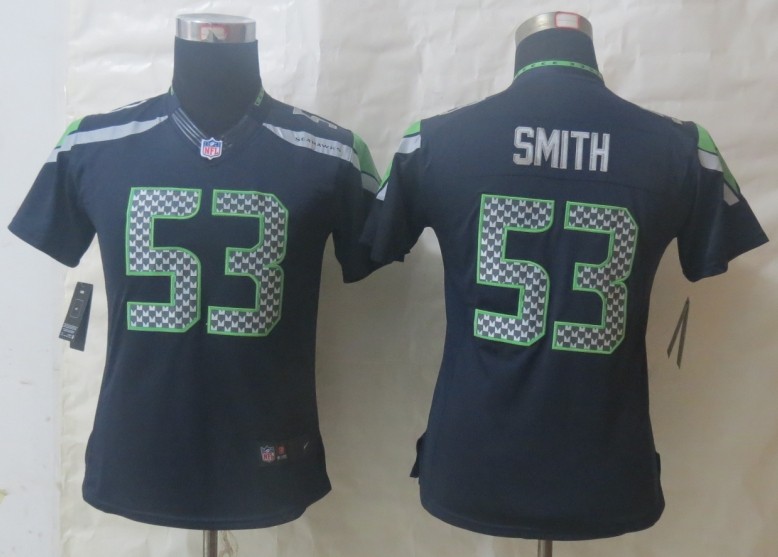 Nike Seahawks 53 Smith Blue Limited Women Jerseys