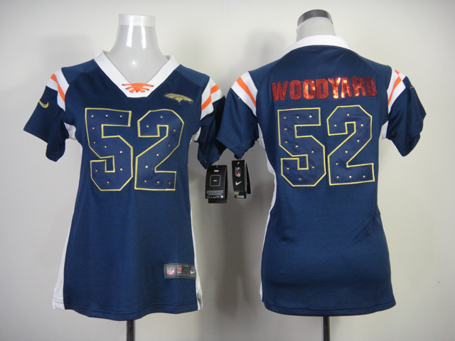 Nike Broncos 52 Woodyard Blue Sequin Lettering Women Jerseys
