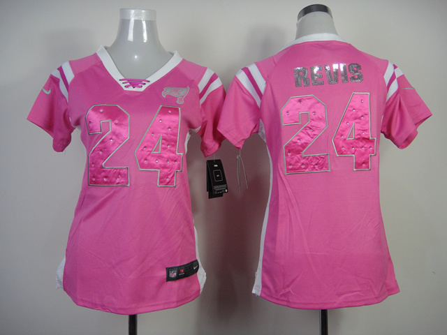 Nike Buccaneers 24 Revis Pink Sequin Lettering Women Jerseys