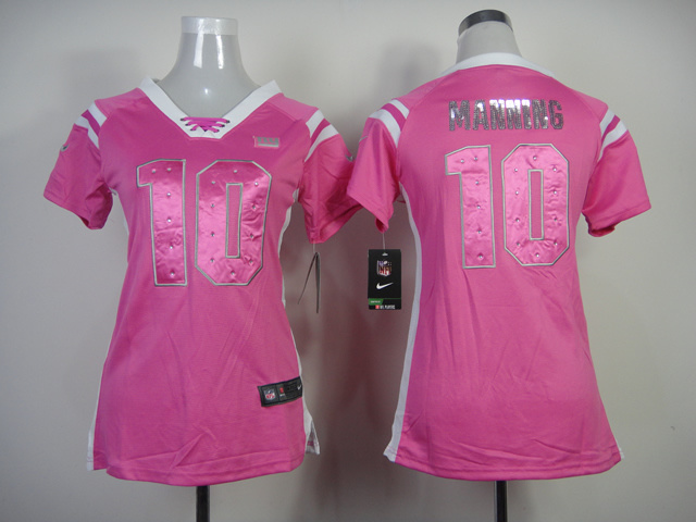 Nike Giants 10 Manning Pink Sequin Lettering Women Jerseys