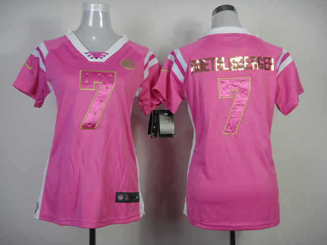 Nike Steelers 7 Roethlisberger Pink Sequin Lettering Women Jerseys