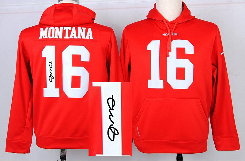 Nike 49ers 16 Montana Red Signature Edition Hooded Jerseys