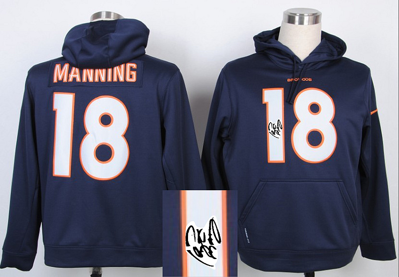Nike Broncos 18 Manning Blue Signature Edition Hooded Jerseys