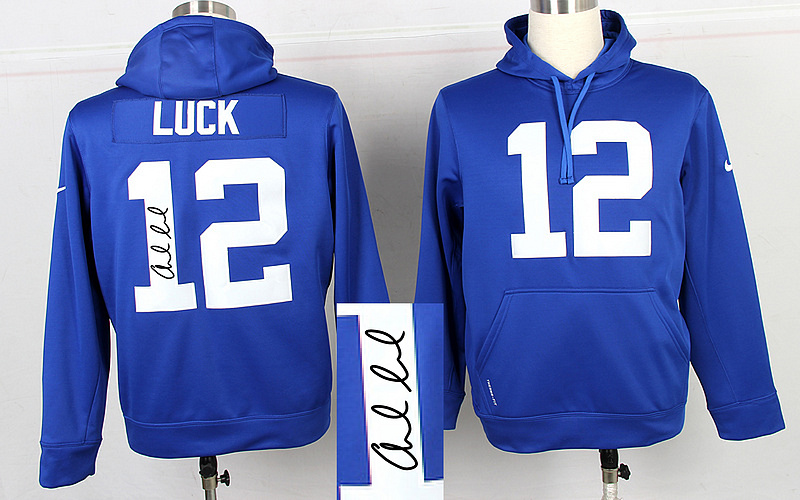 Nike Colts 12 Luck Blue Signature Edition Hooded Jerseys