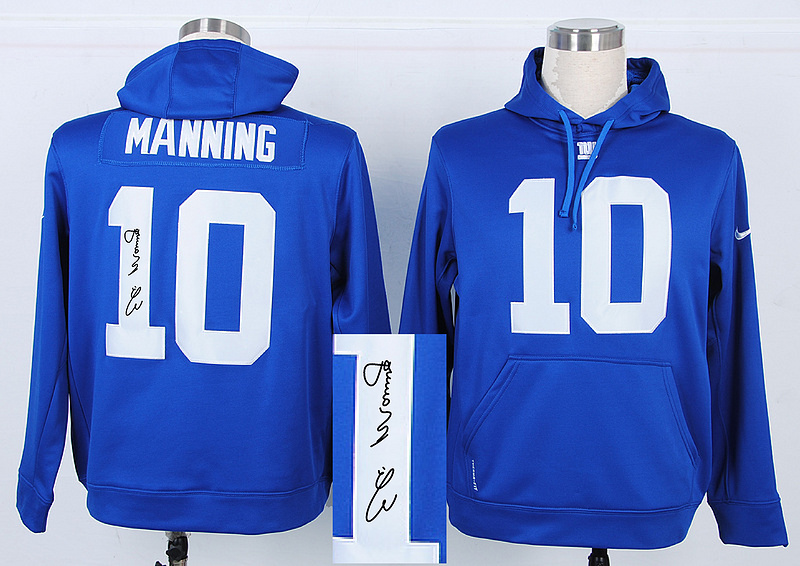 Nike Giants 10 Manning Blue Signature Edition Hooded Jerseys