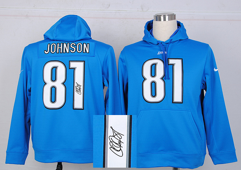 Nike Lions 81 Johnson Blue Signature Edition Hooded Jerseys