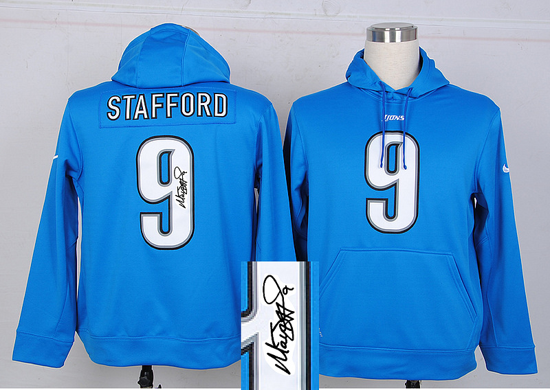 Nike Lions 9 Stafford Blue Signature Edition Hooded Jerseys