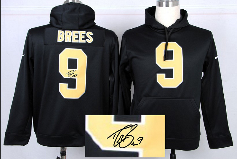 Nike Saints 9 Brees Black Signature Edition Hooded Jerseys