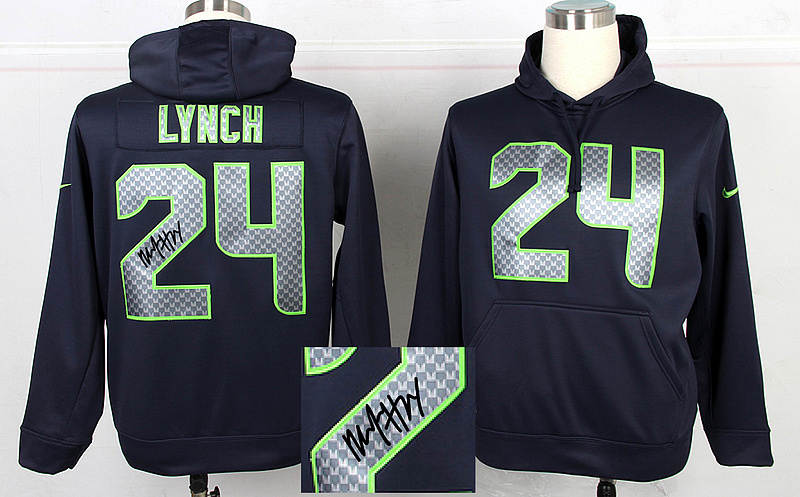 Nike Seahawks 24 Lynch Blue Signature Edition Hooded Jerseys