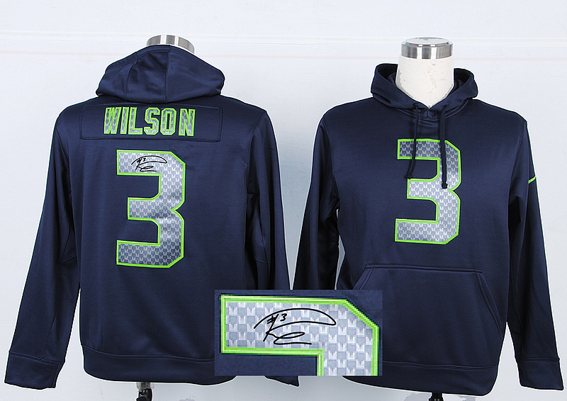 Nike Seahawks 3 Wilson Blue Signature Edition Hooded Jerseys