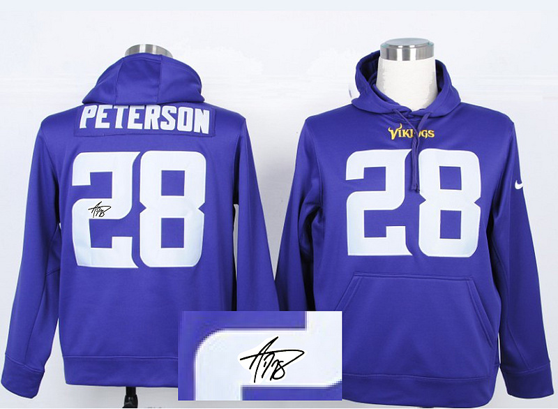 Nike Vikings 28 Peterson Purple Signature Edition Hooded Jerseys