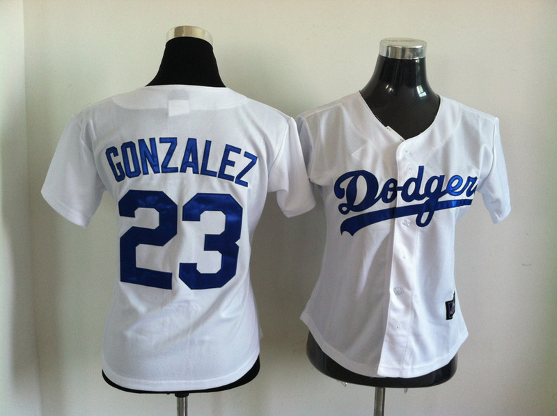 Dodgers 23 Gonzalez White Women Jersey