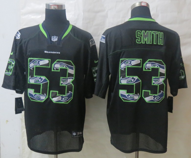 Nike Seahawks 53 Smith Lights Out Black Stitched Elite Jerseys