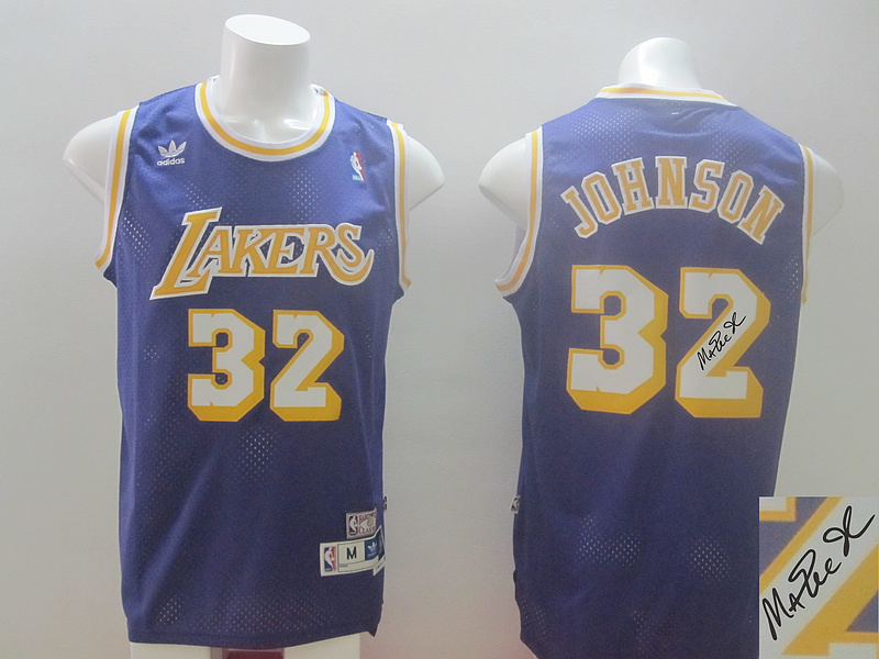 Lakers 32 Johnson Purple Hardwood Classics Signature Edition Jerseys