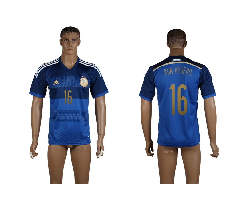 2014 World Cup Argentina 16 Kun Aguero Away Thailand Jerseys